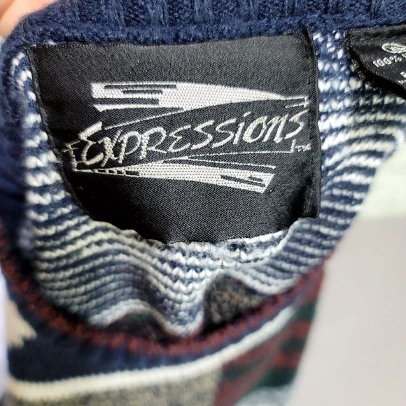 Vintage 80s 90s Expressions Mens XL Abstract Geo Knit‎ Pullover Ski Sweater - Picture 7 of 8